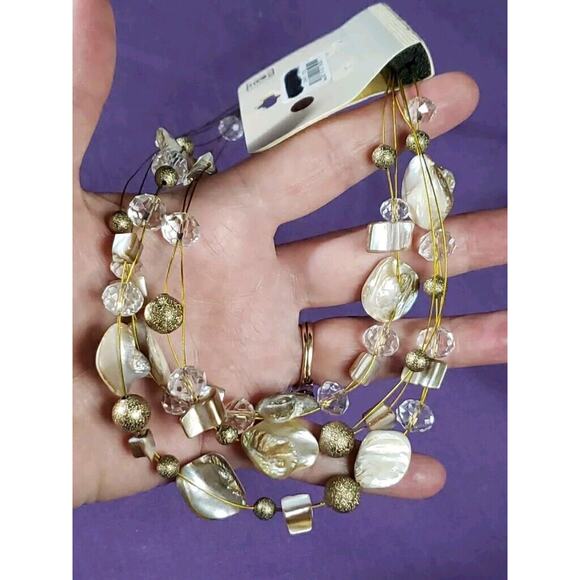 Sophia & Kate Layered Necklace Mother Of Pearl Shell Glass Beads Neutral Colors - Picture 4 of 8
